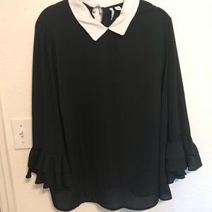 Collared Black and White Blouse